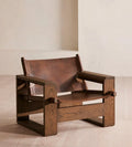 Luxury European Retro Leather Armchair: Handcrafted Solid Wood Living Room Lounge
