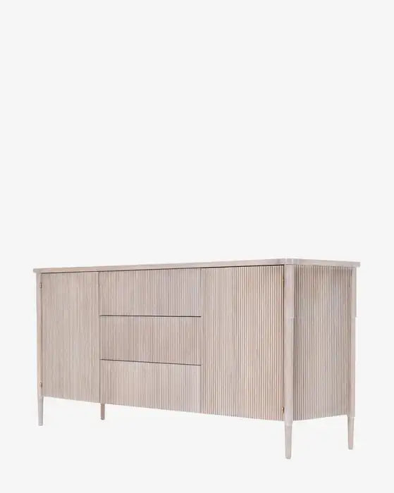 Sophisticated Black Fluted Solid Oak Wood Sideboard Cabinet with Storage Drawers