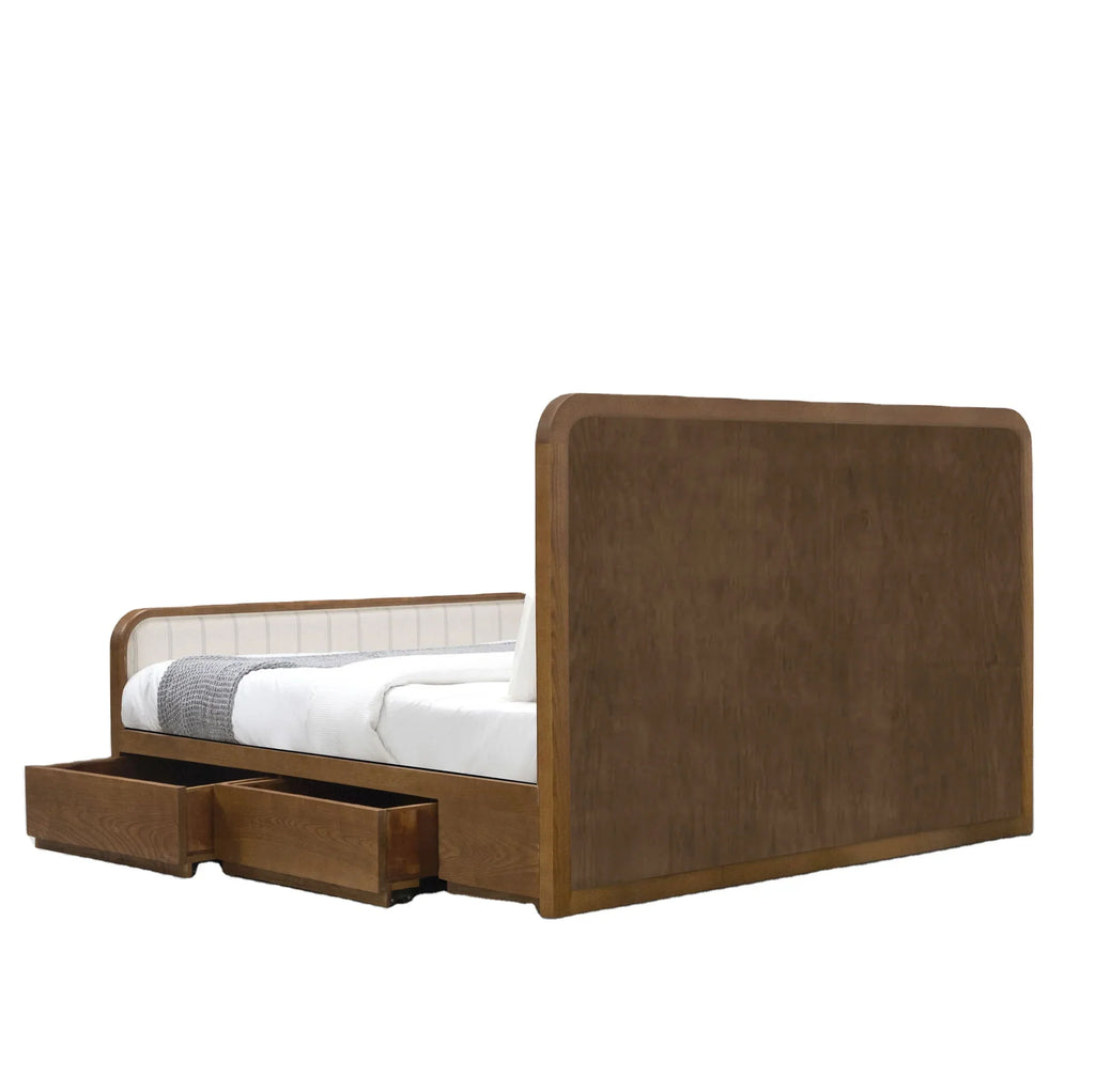 Luxurious King Size Linen Upholstered Bed Frame with Storage, Handcrafted Solid Oak