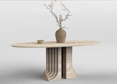 Elegant Tostone Beige Round Travertine Dining Table for Modern Kitchens & Homes