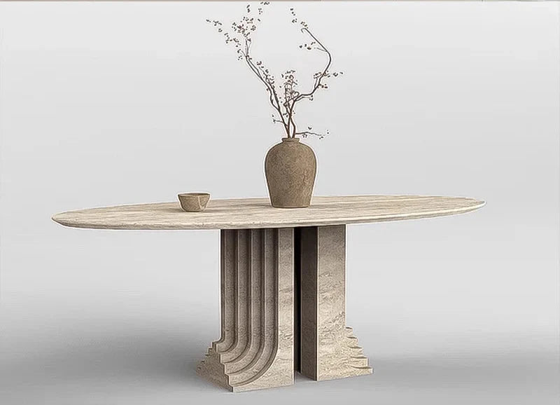 Elegant Tostone Beige Round Travertine Dining Table for Modern Kitchens & Homes