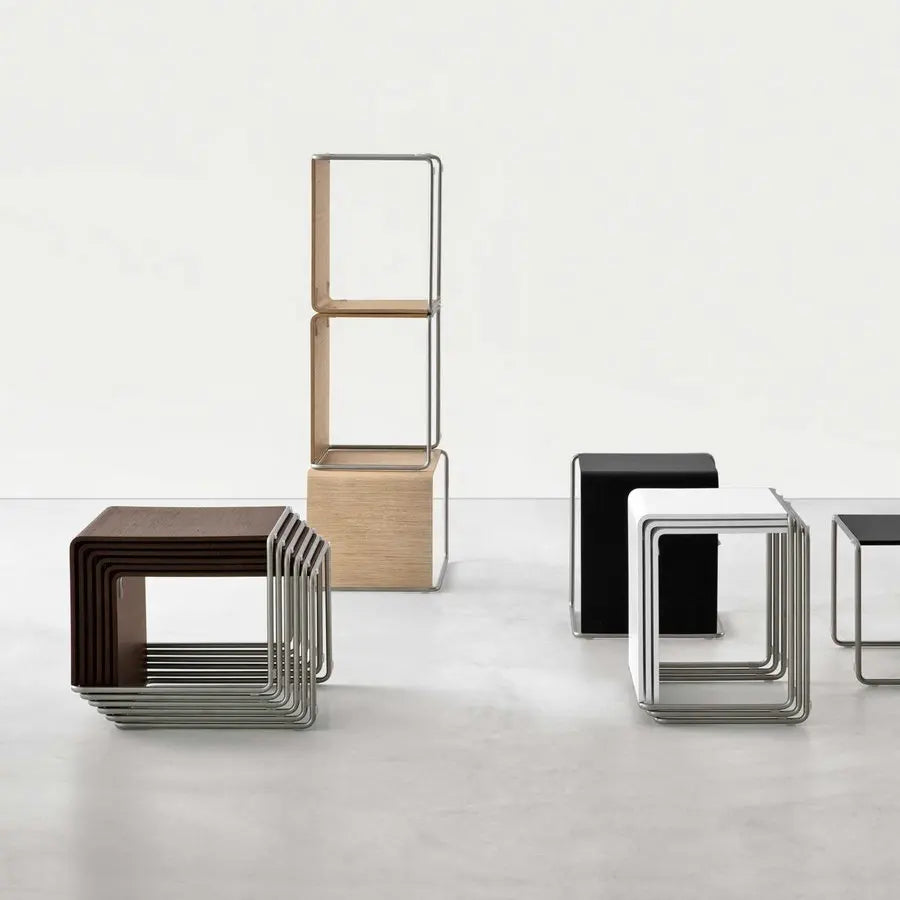 Modern Minimalist Plywood Coffee Table Stackable Stainless Steel Side End Table