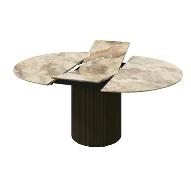 Premium Luxury Ceramic Round Extendable Dining Table with Solid Wood Base