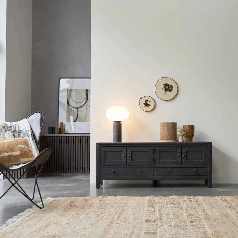 Modern Black Oak Sideboard Cabinet: Nordic Design Storage for Living Room