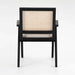 Chic Black Oak Cane Rattan Dining Chair with Upholstered Armrests