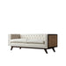 Luxurious Solid Oak Wood Rattan Chesterfield Fabric Sofa Three-Seater