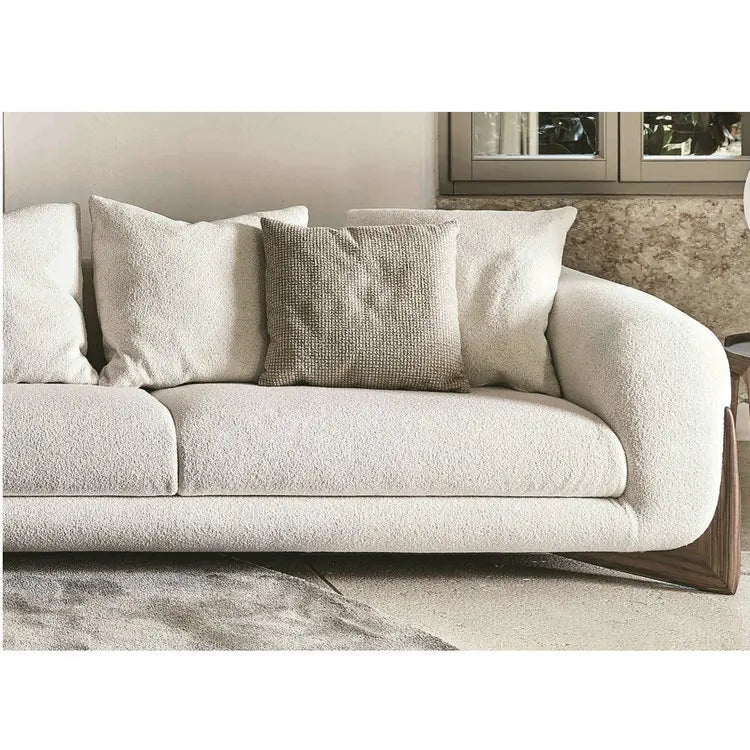 Modern Boucle Fabric Three-Seater Sofa with Chaise Lounge, Solid Wood Frame