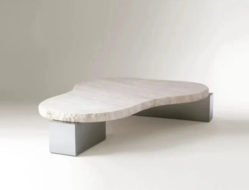 Wabi-Sabi Natural Travertine Coffee Table | Irregular Beige Living Room Accent