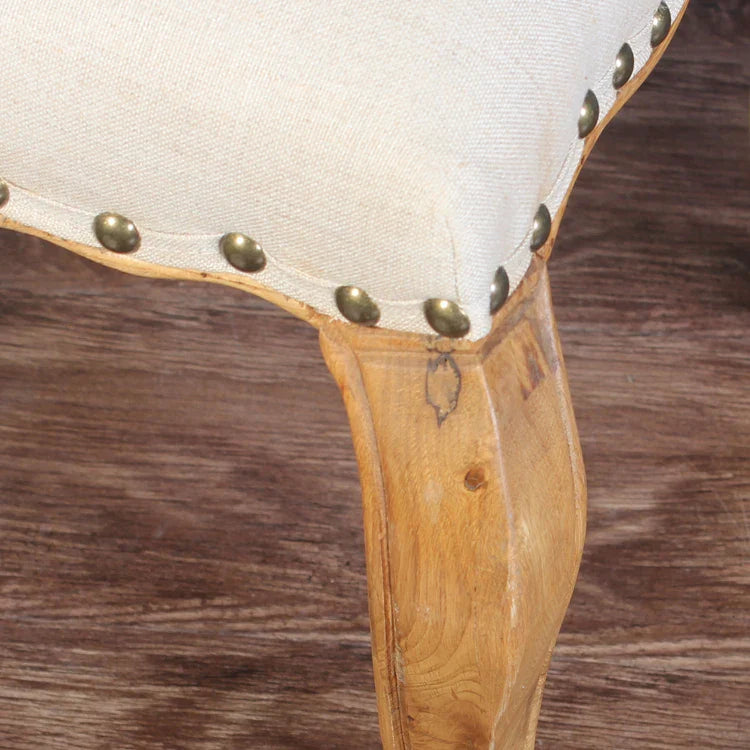 Elegant French Vintage Solid Oak Dining Chair with High Back Fabric Upholstery