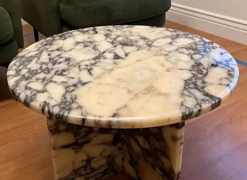Elegant Round Marble Coffee Table with Calacatta Viola Stone Top