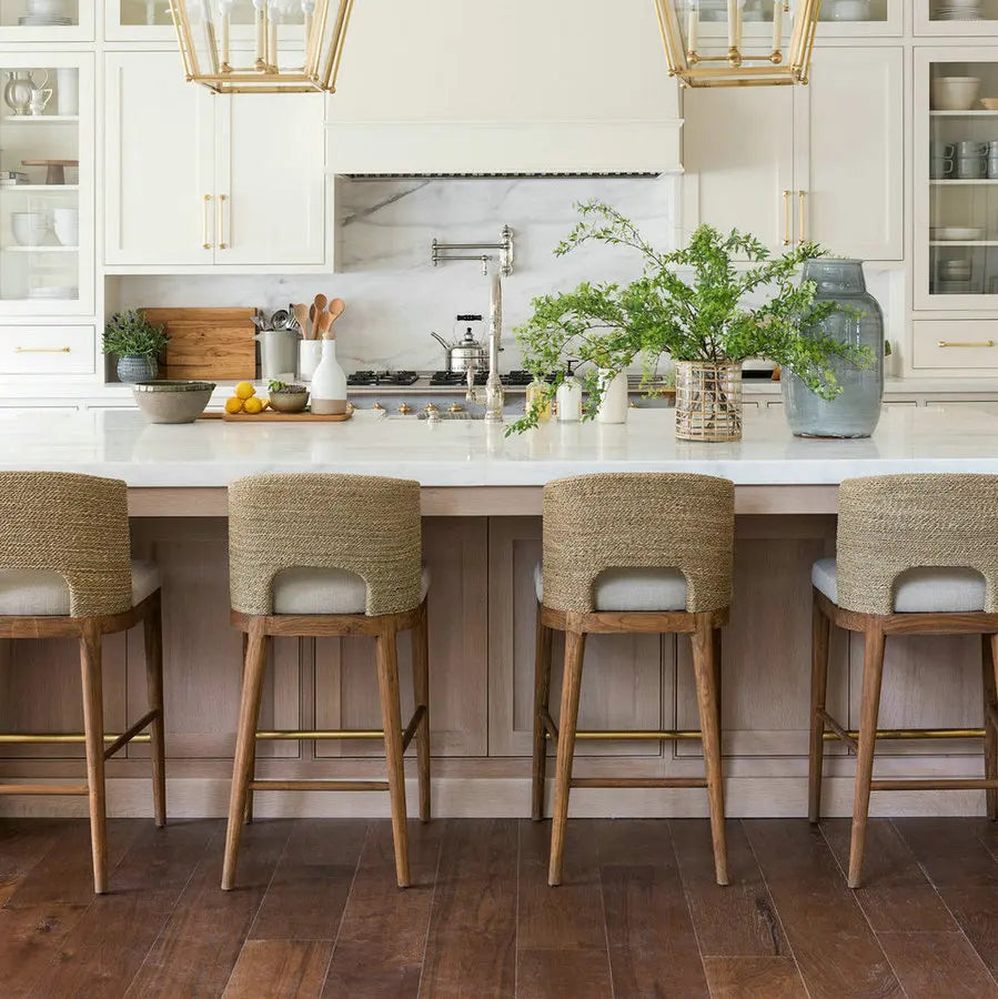 Modern Woven Rattan Wood Counter Barstool - Japandi Style Luxury Seating Chair