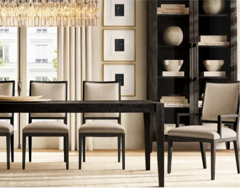 Luxury American Antique Oak Solid Wood Dining Table for Villas & Clubs