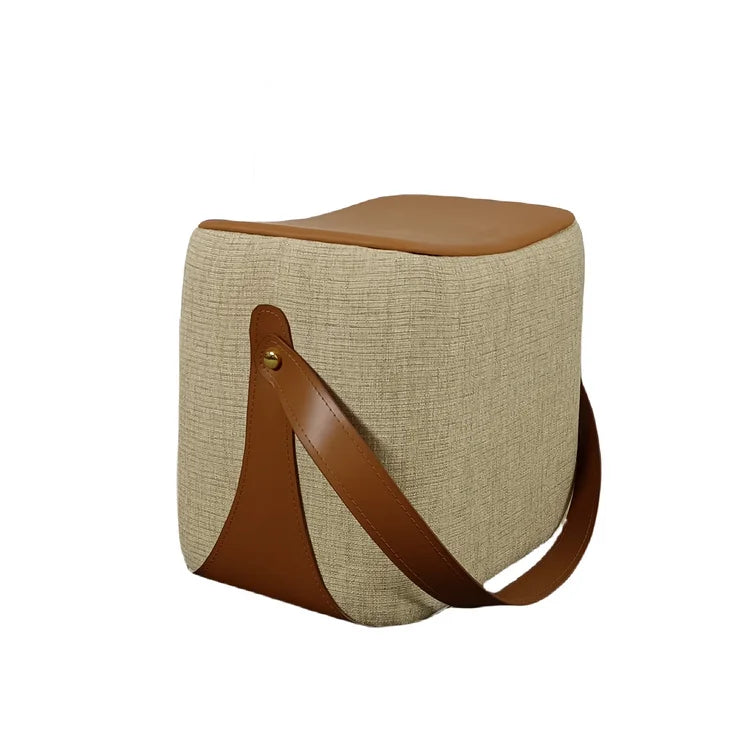 Portable Leather Round Ottoman Foot Rest Stool for Living Room