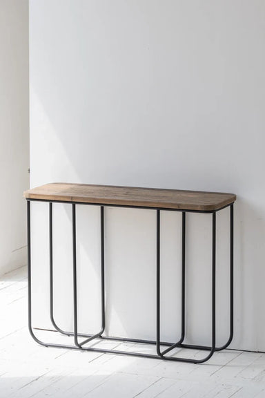 Rustic Recycled Elm & Steel Console Table – Natural Washed Finish, Industrial Chic