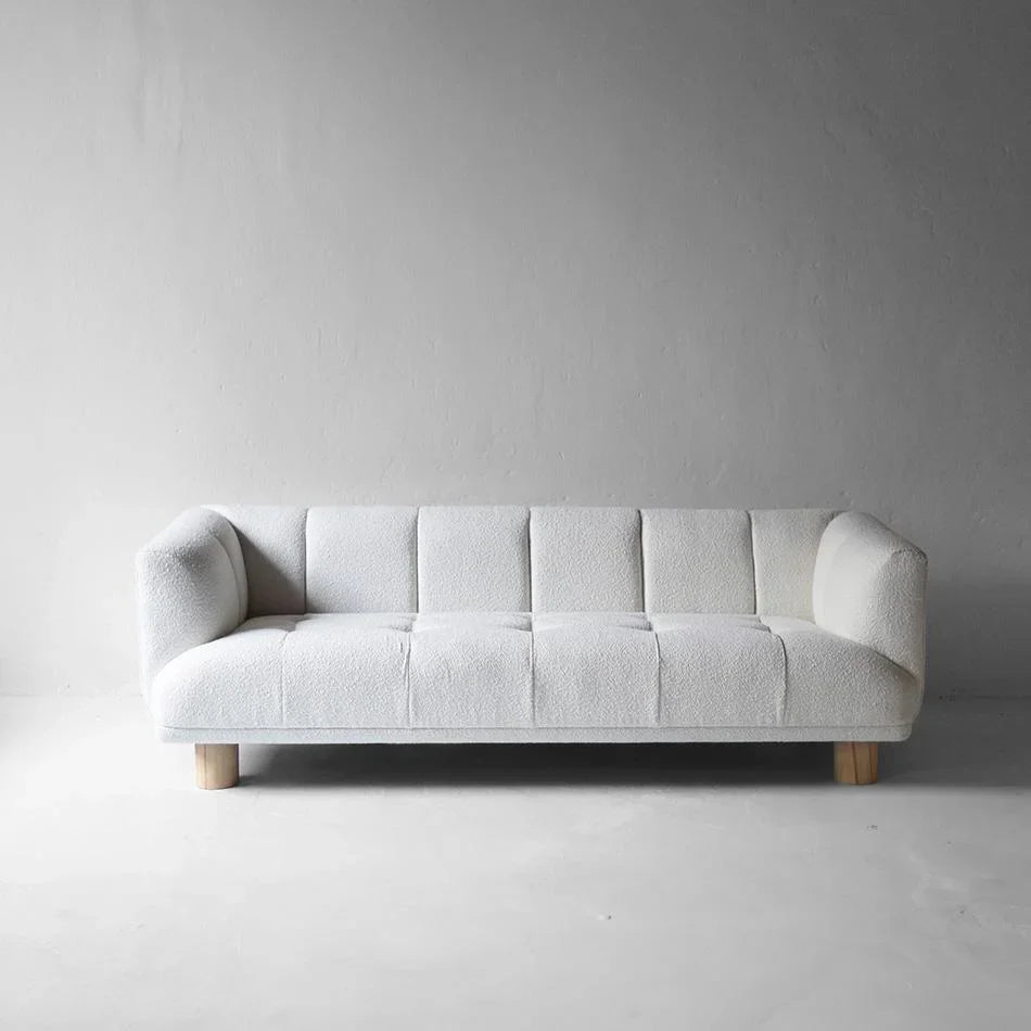 Plush White Boucle Three-Seat Sofa – Modern Living Room Couch Furniture