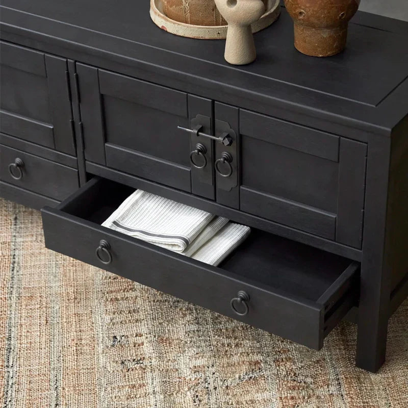 Modern Black Oak Sideboard Cabinet: Nordic Design Storage for Living Room