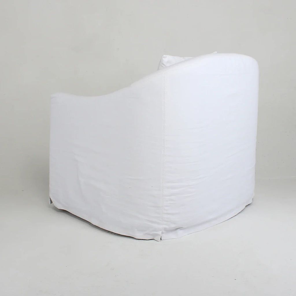 Chic White Linen Upholstered Armchair: Removable Slipcover, Solid Wood Frame, Single Sofa
