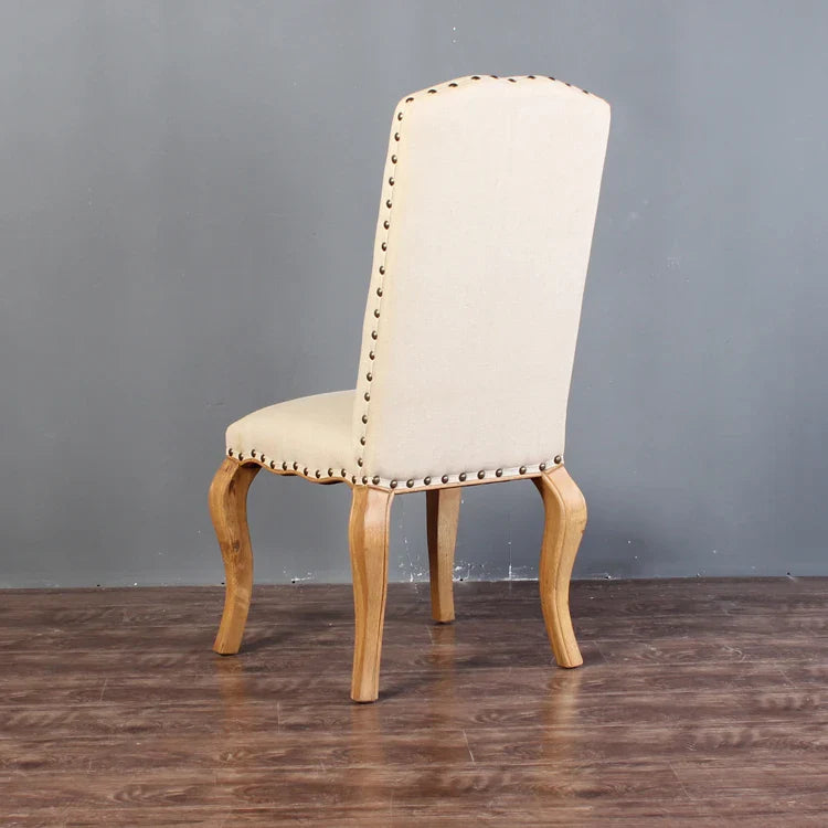 Elegant French Vintage Solid Oak Dining Chair with High Back Fabric Upholstery