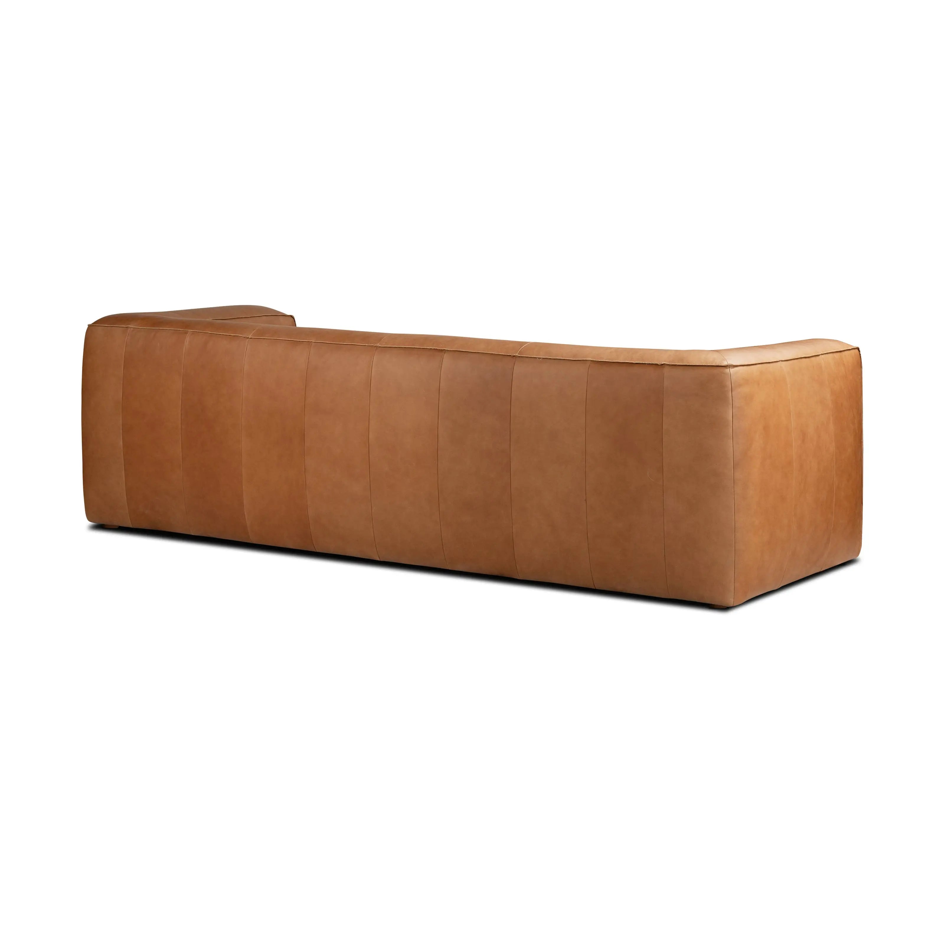 Modern 3-Seat Cognac Tan Leather Sofa Couch for Living Room Spaces