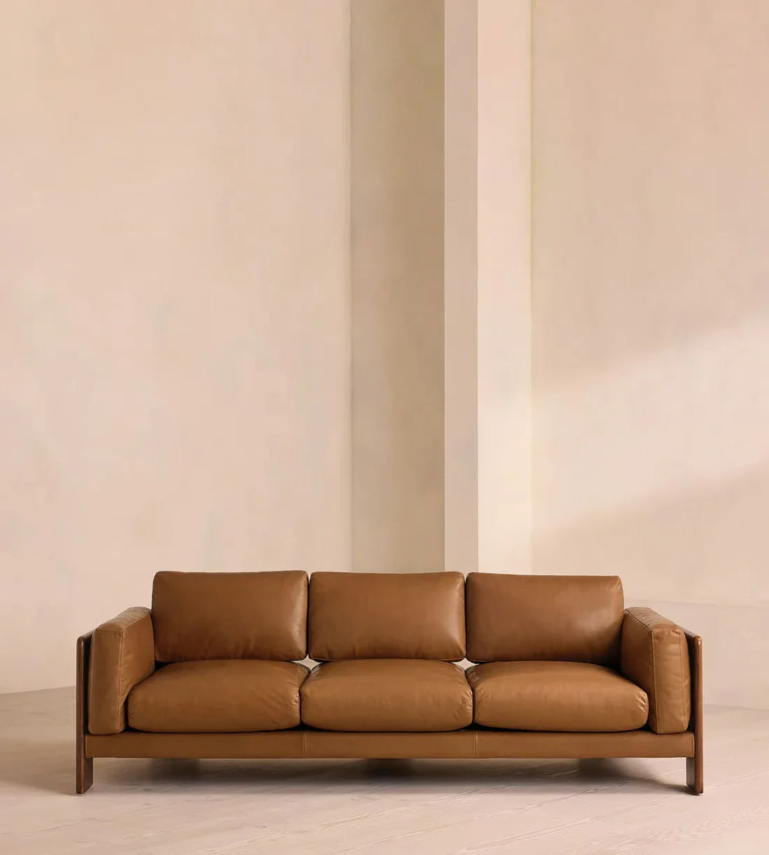 Luxury Modern Wood Frame Handcrafted Leather Sofa - Comfortable Three Seater Couch