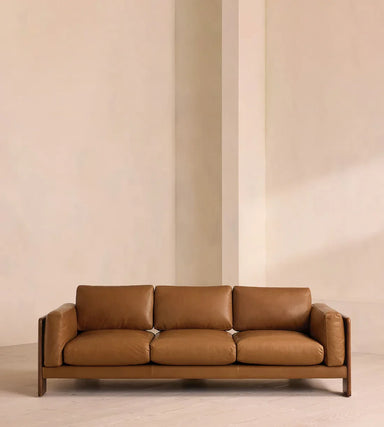 Luxury Modern Wood Frame Handcrafted Leather Sofa - Comfortable Three Seater Couch