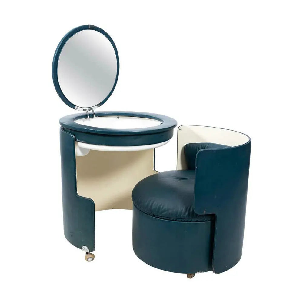 Luxury Foldable Dressing Mirror Vanity Cabinet with Stool, Modern Synthetic Leather