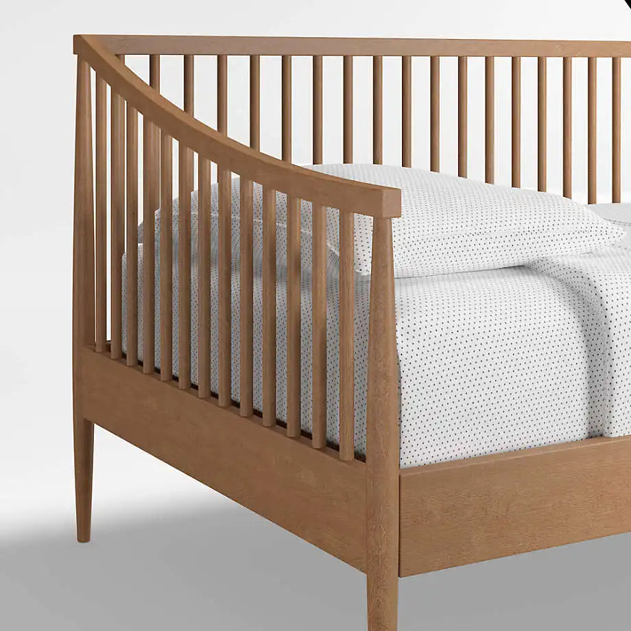 Charming Solid Oak Spindle Daybed with Trundle for Kids & Guest Rooms