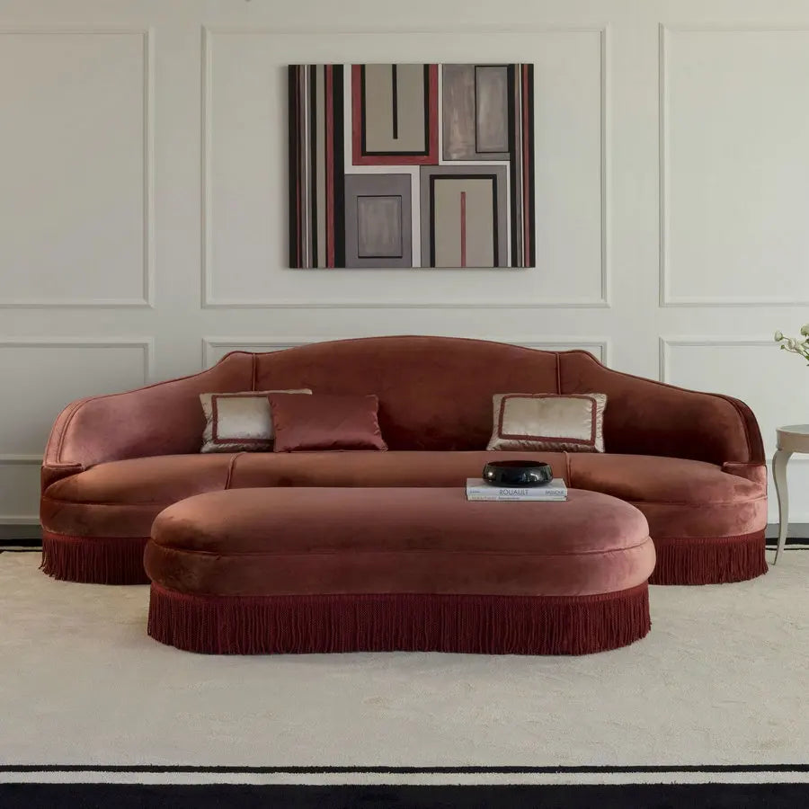 Luxury Velvet Fringed Ottoman Bench, Modern Wood Frame Entryway Seating