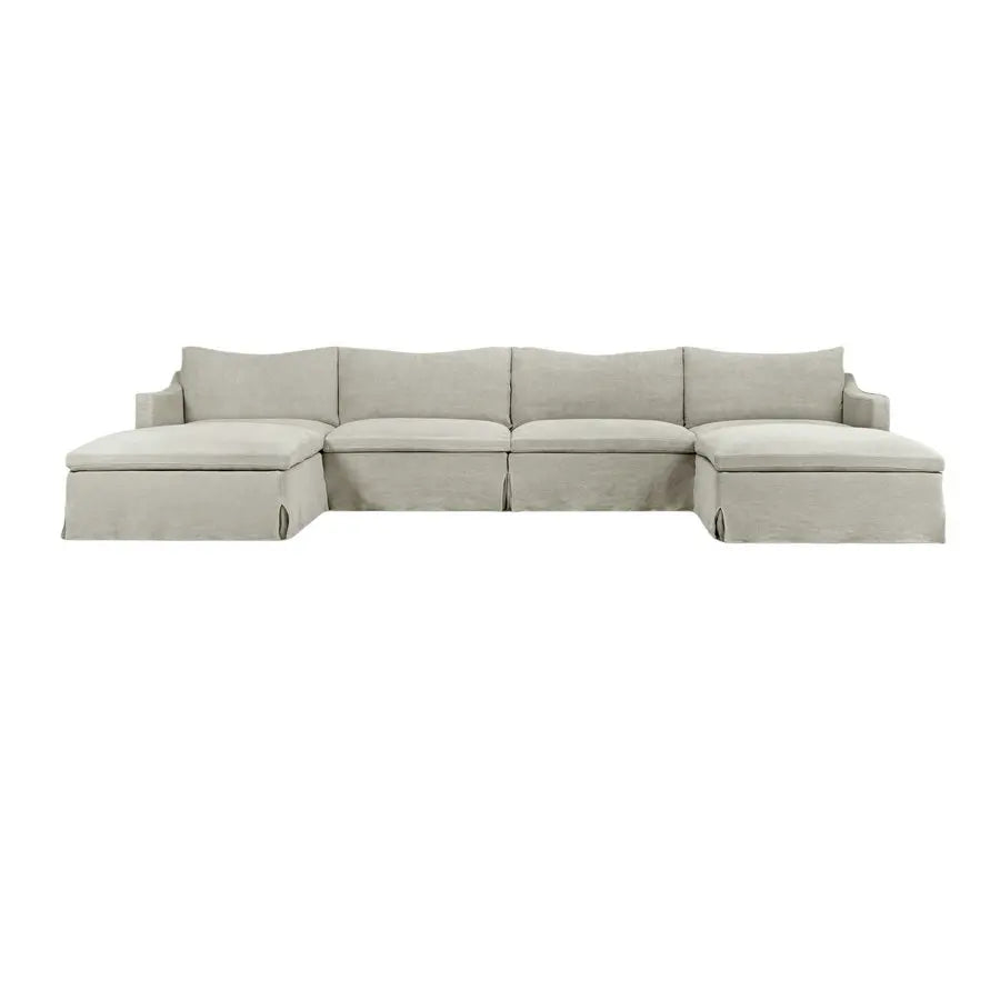 Modern Large I-Shape Cloud Couch Grey Linen Modular Sectional Sleeper Sofa