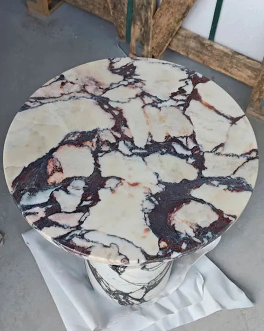 Elegant Italian Red Calacatta Viola Marble Round Side Table for Living Room