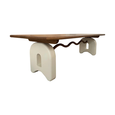 Elegant French Cream Sculptural Solid Oak & Birch Dining Table