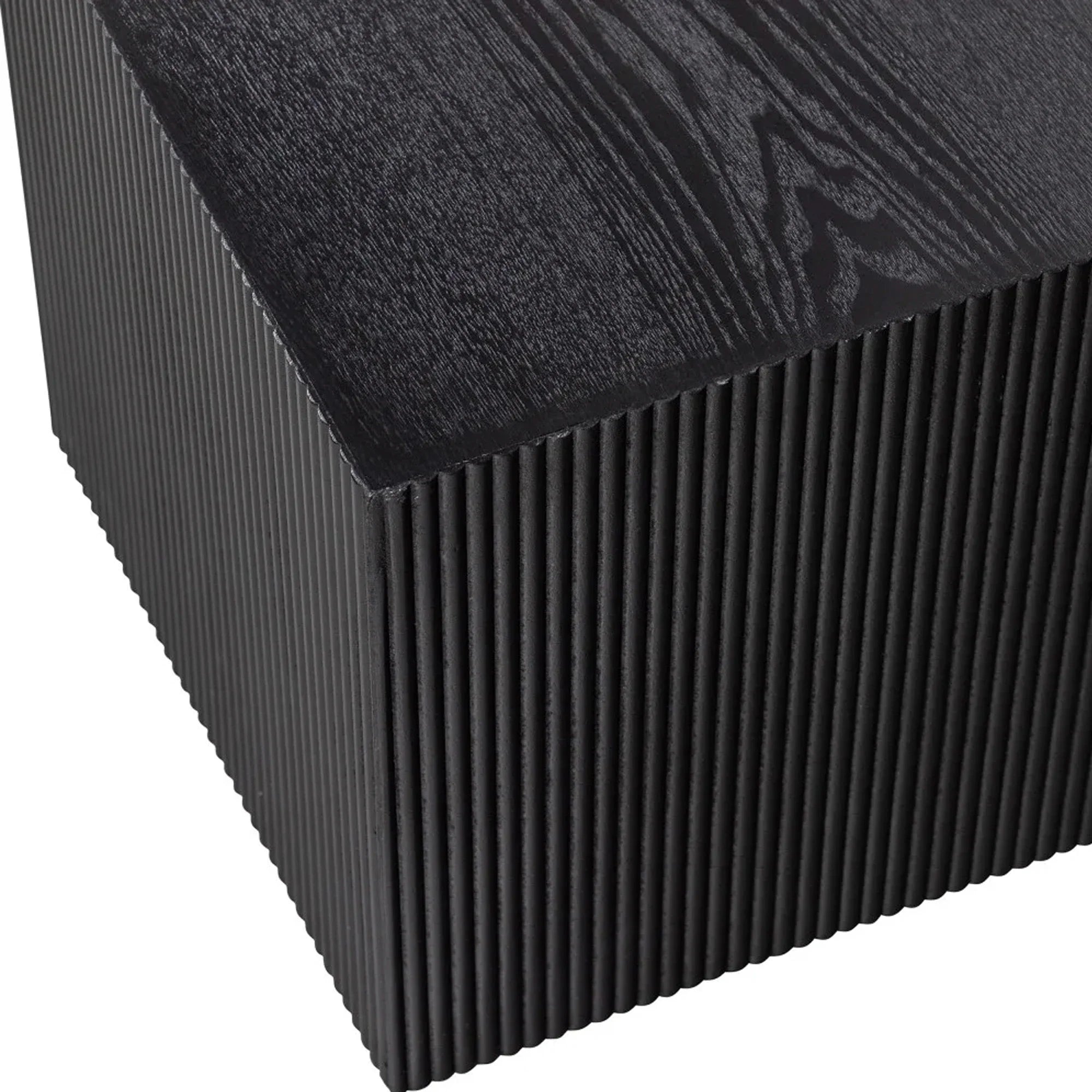 Modern Black Oak Fluted Barrel Square Side Table for Living Room