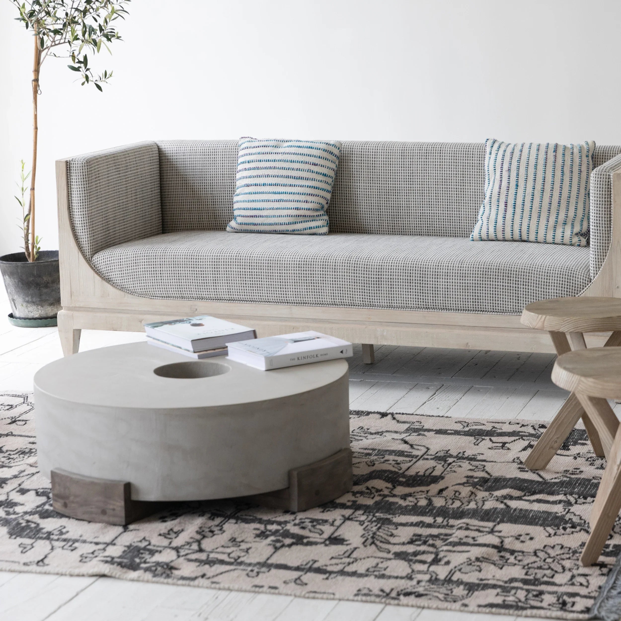 Elegant Mid-Century Concrete Elm Coffee Table for Modern Living Spaces