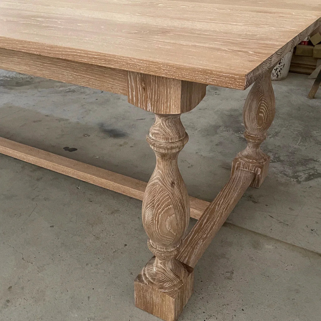 Premium Solid Oak Trestle Dining Table - Hand-Carved Legs, 8-10 Seater