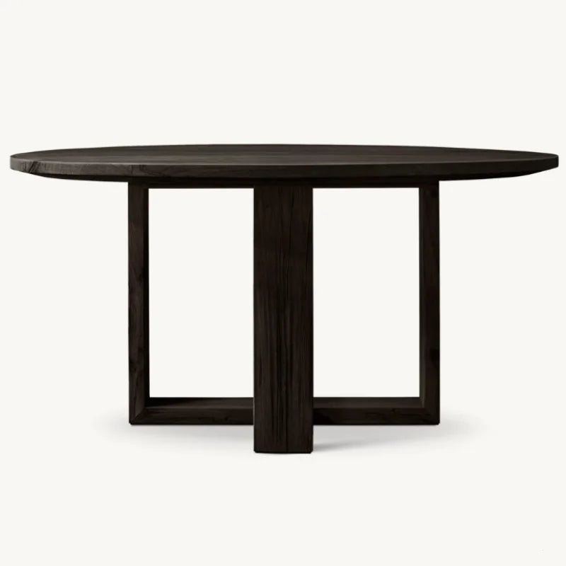 American Vintage Solid Wood Round Dining Table for Villa & Club Settings