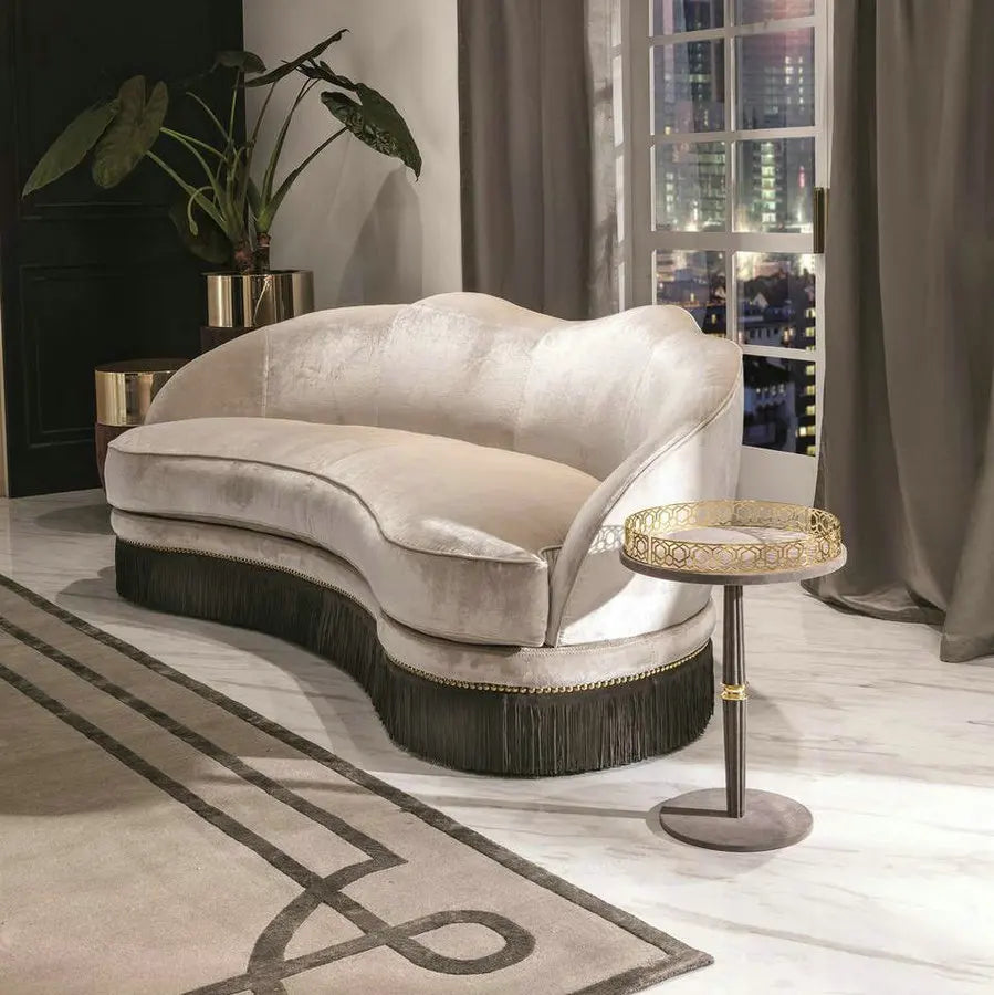 Luxury Curved Velvet Fringe Sofa with Goose Feather Fill, Modern Living Couch