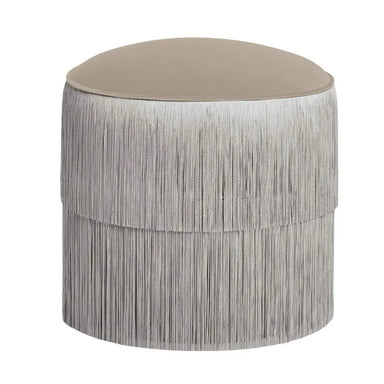 Elegant Tassel Fringed Wooden Ottoman Stool for Modern Living Room Decor