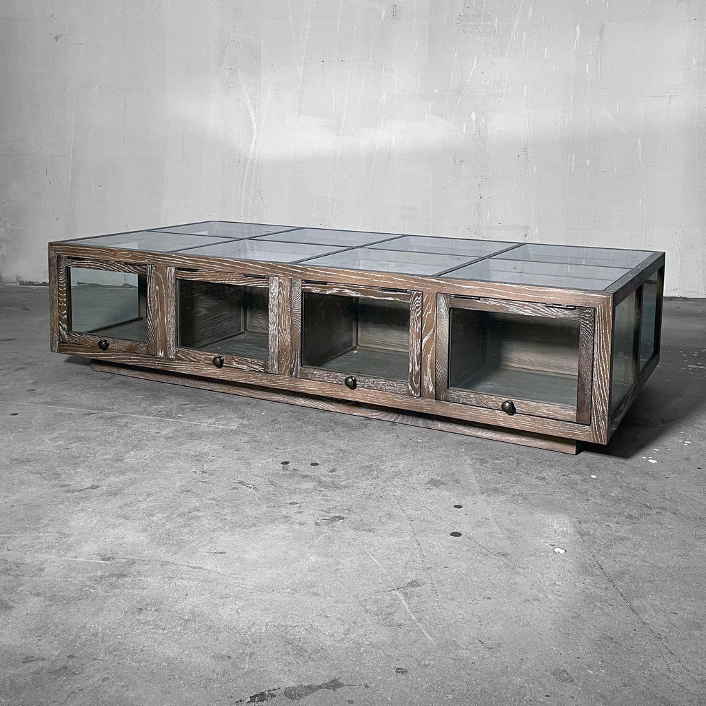 Elegant Glass Top Solid Oak Wood Coffee Table with Storage Drawers