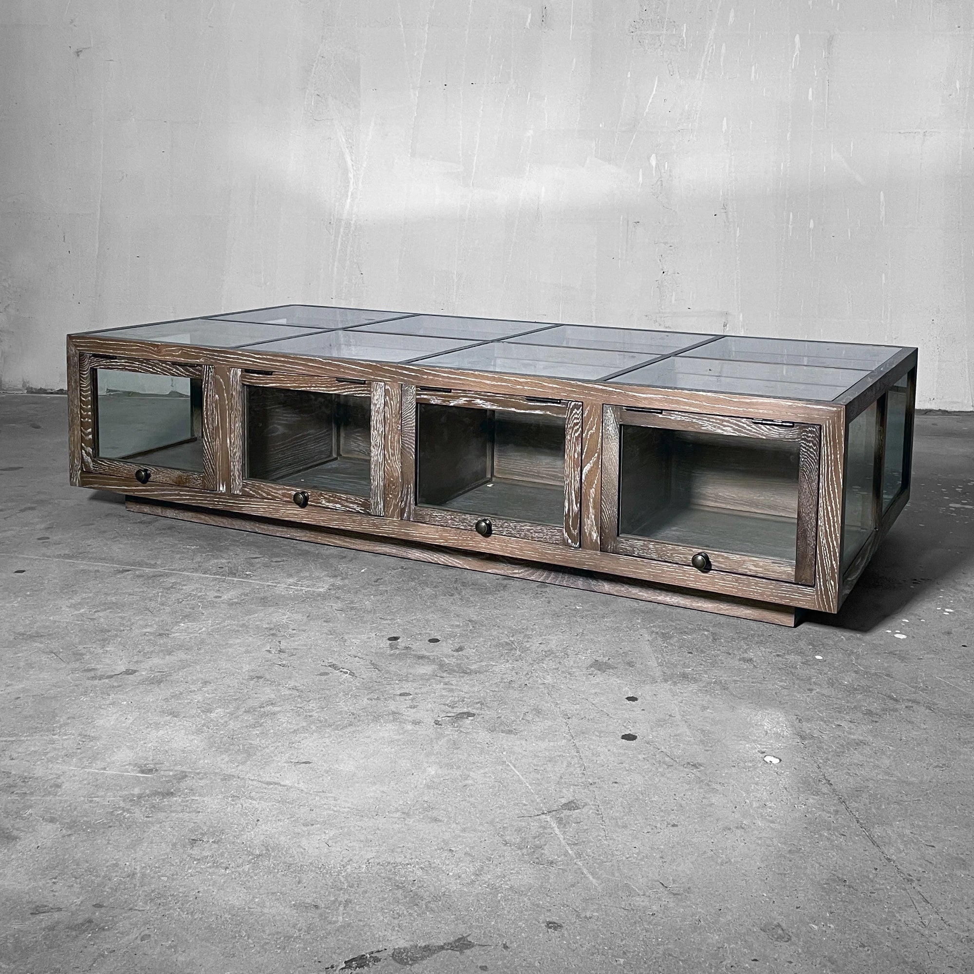 Elegant Glass Top Solid Oak Wood Coffee Table with Storage Drawers