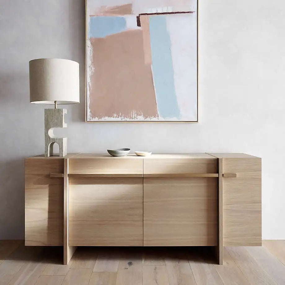 Elegant Natural Oak Gold Metal Frame Sideboard Buffet with Drawers Storage Cabinet