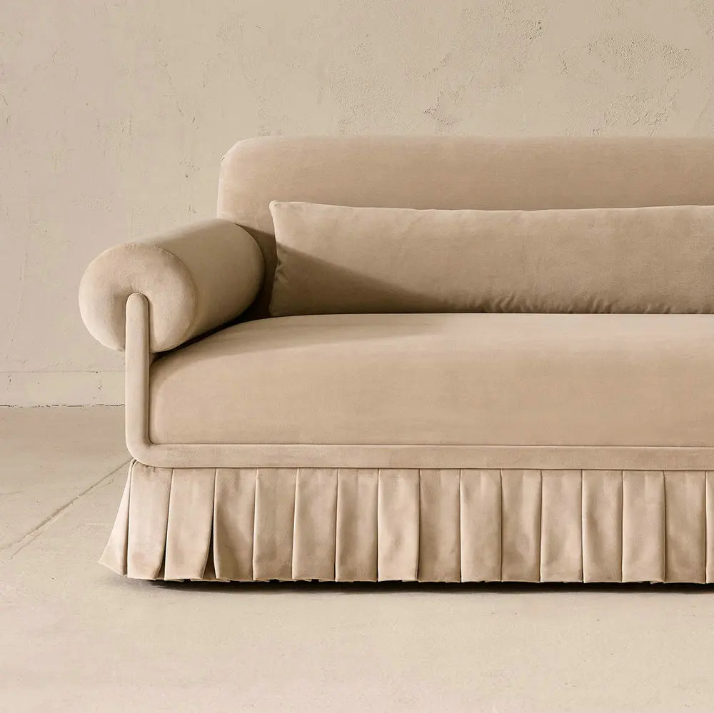Elegant Purple Velvet Pleated Skirt Daybed Sofa with Tassels