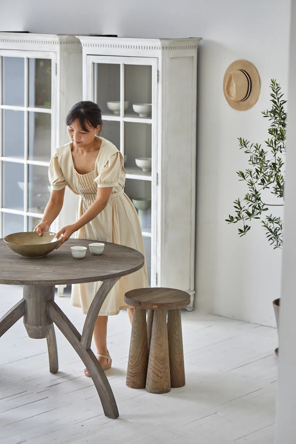 Rustic Reclaimed Pine Round Dining Table - Natural Wabi Sabi Wood Furniture