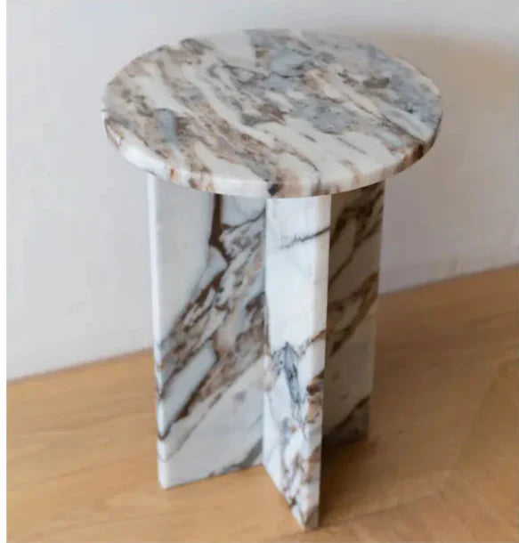 Elegant Natural Marble Round Side Table for Modern Living Rooms