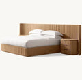 Premium American Style Oak Wood Queen Bed, Postmodern Luxury Extended Headboard Design