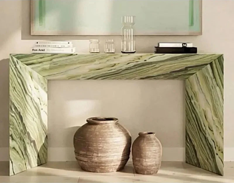 Elegant Light Green Natural Marble Console Table for Entryway Living Room Decor