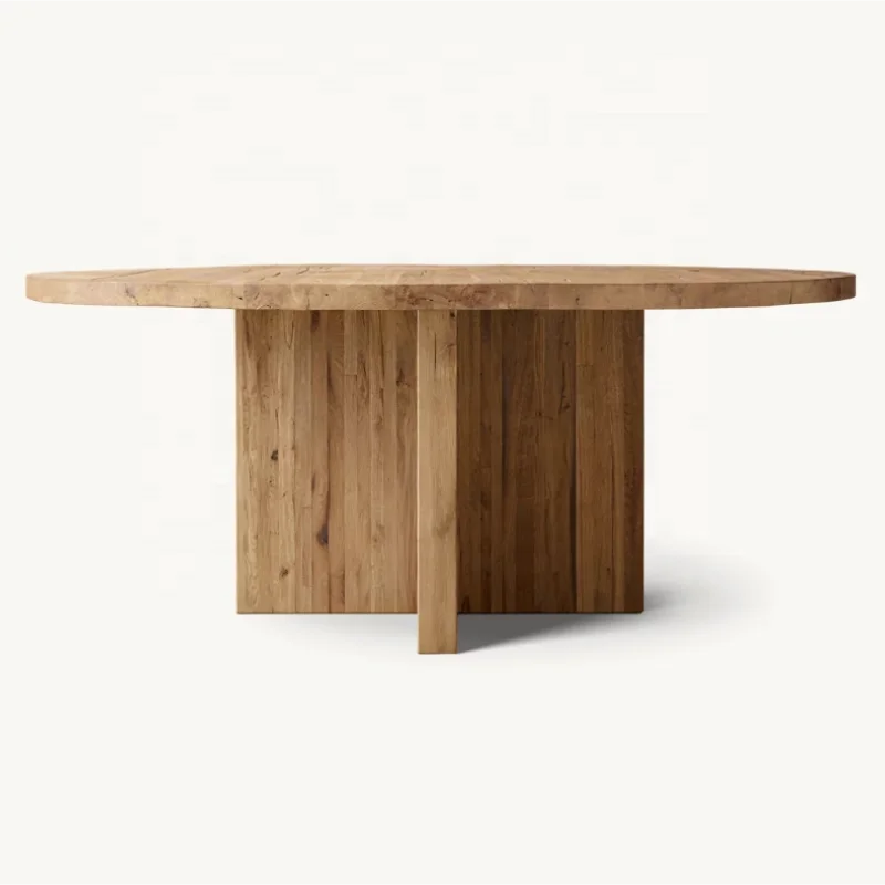 Luxurious American Classic Solid Oak Wood Round Dining Table - Customizable Sizes, Finishes
