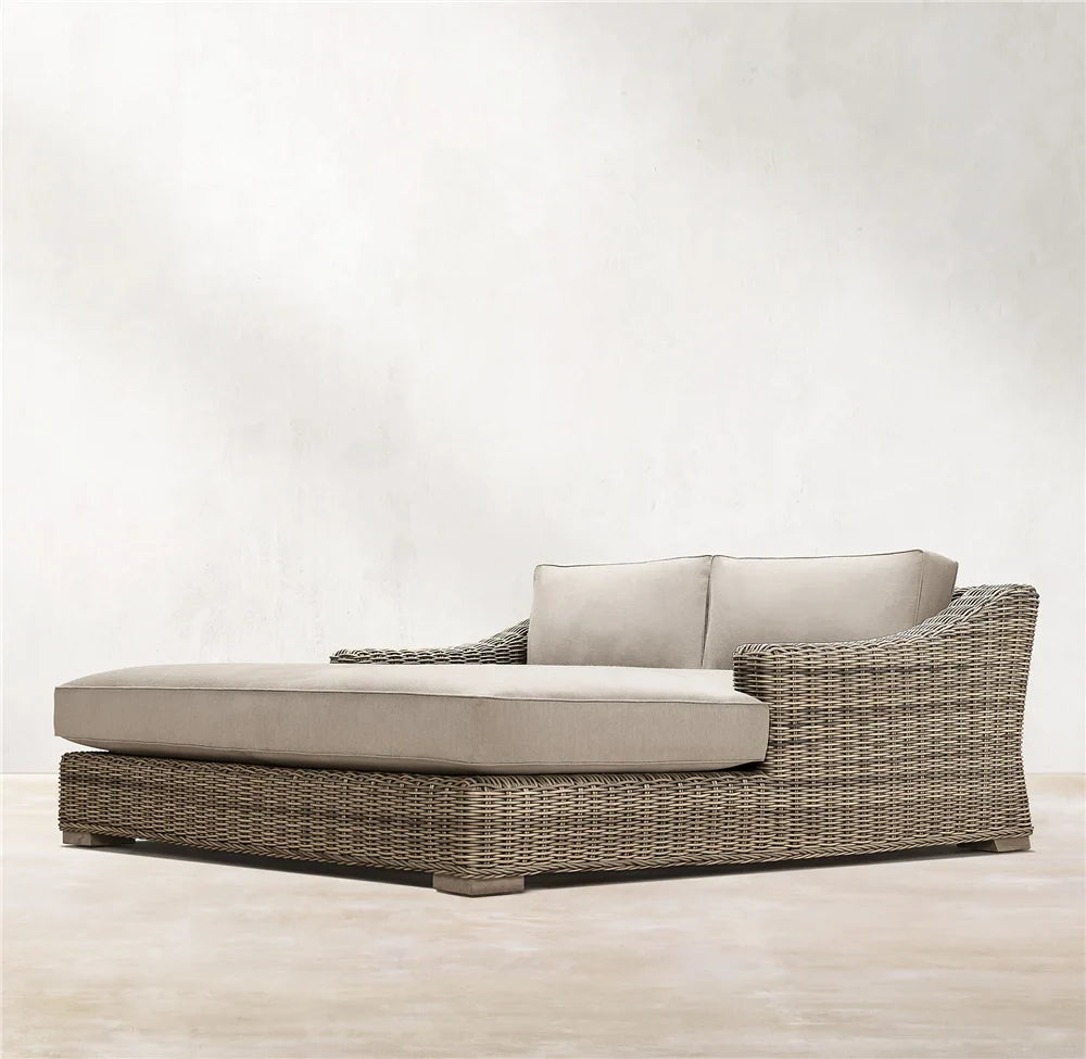 Modern All Weather Wicker Double Sun Bed for Commercial Outdoor Projects