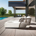 Modernist Project-Grade Commercial Outdoor Sun Lounger with Teak and Wicker