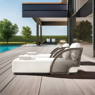 Modernist Project-Grade Commercial Outdoor Sun Lounger with Teak and Wicker