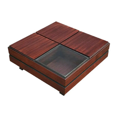 Elegant Mid-Century Modern Tempered Glass Teak Wood Storage Coffee Table